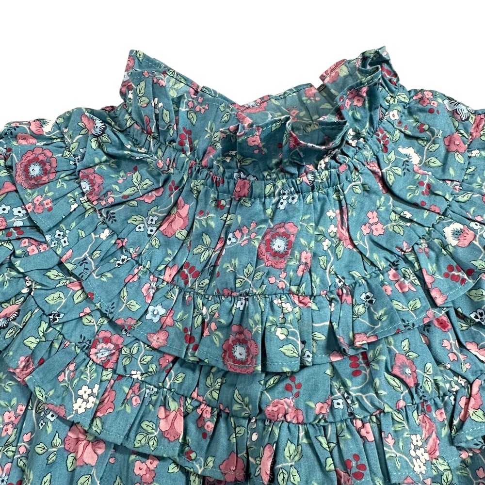Janie and Jack Girls Size 10 Teal Pink Floral Ruffle Collar Smocked Dress - Picture 6 of 8